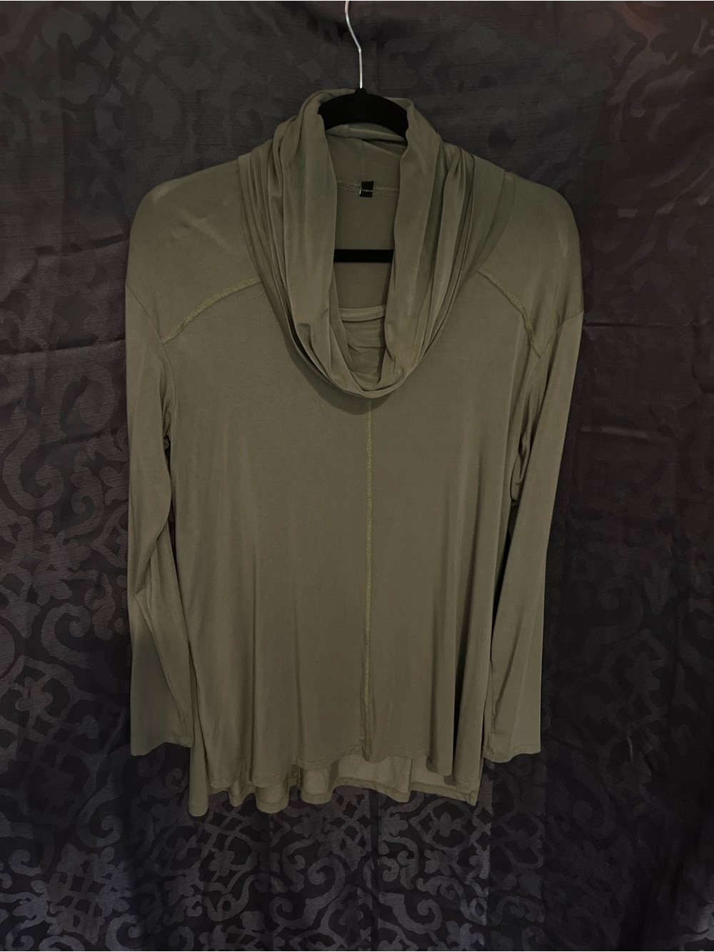 Olive Green Long Sleeve Cowl Neck Top